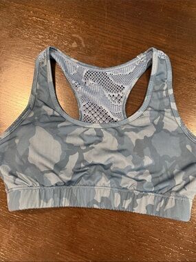 Light Blue Camouflage Racerback Sports Bra bomber Zyia medium blue